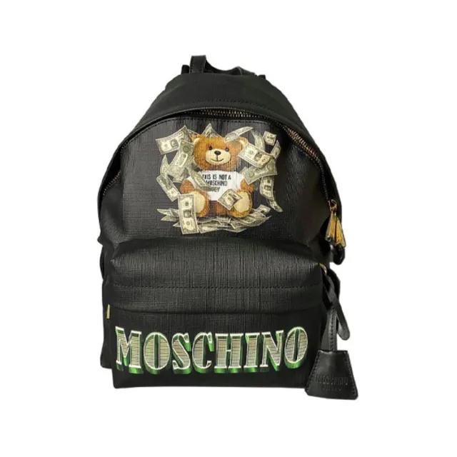 【MOSCHINO】莫斯奇諾 美元鈔票泰迪熊雙肩後背包 黑色(2T7636-8210-3555)