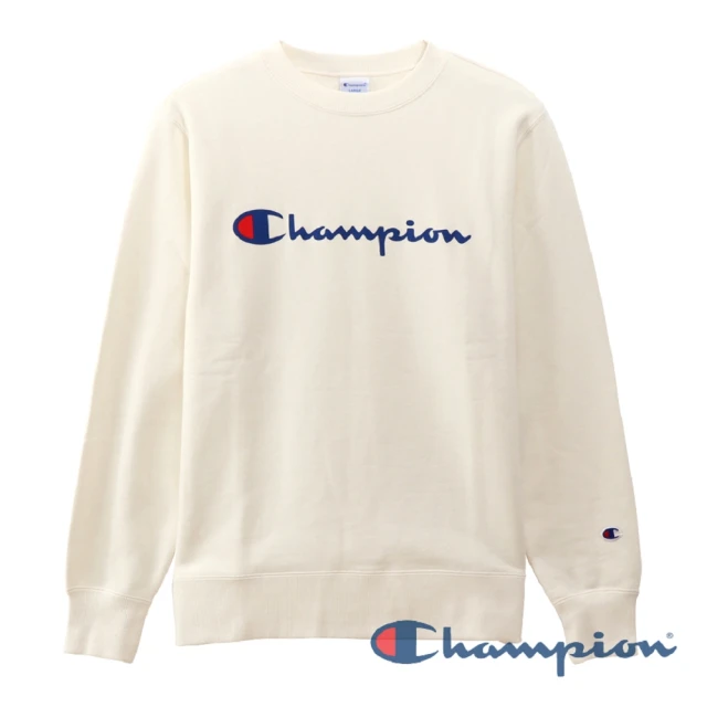 【Champion】官方直營-BASIC草寫Logo內刷毛長袖大學Tee-男(白色)