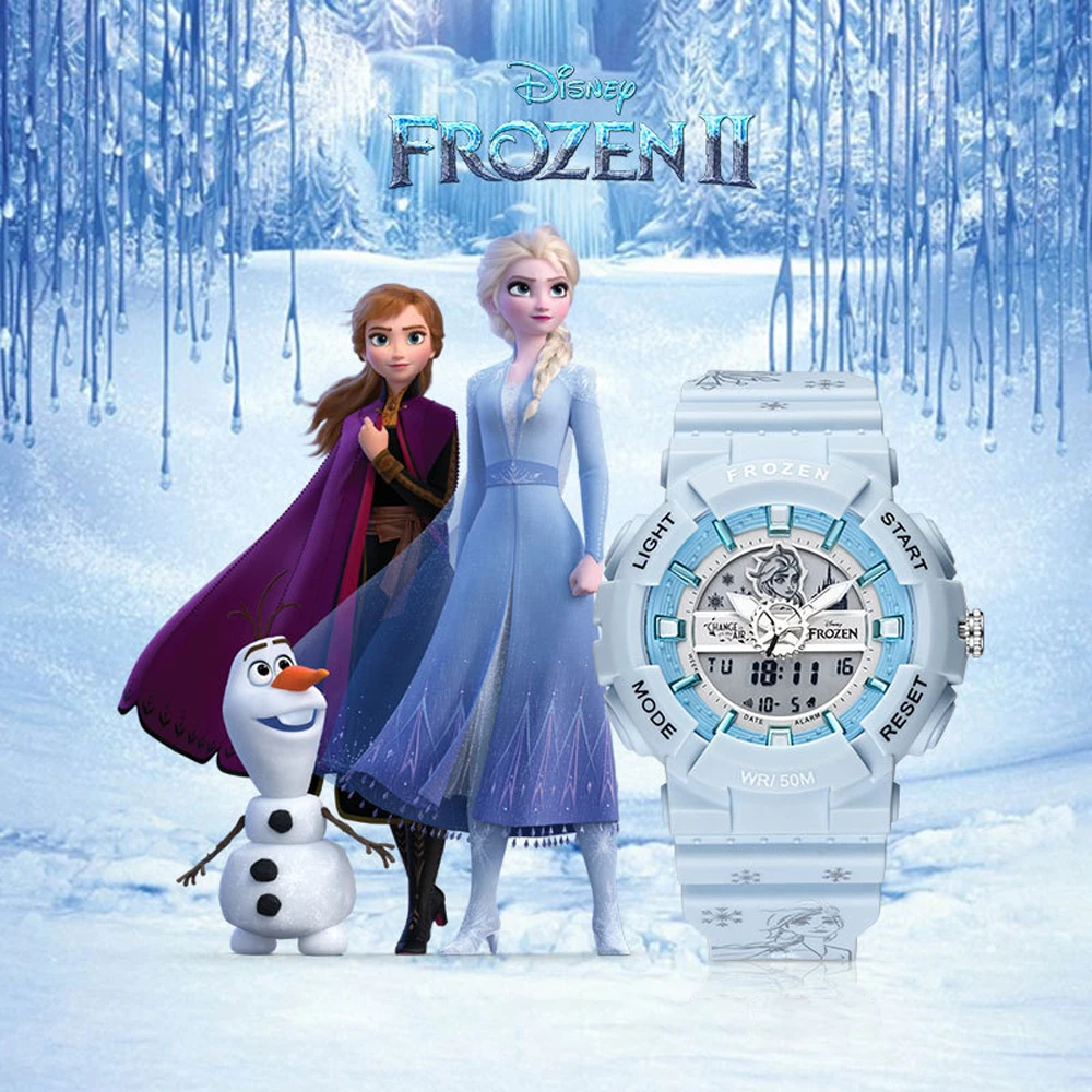 冰雪奇緣 艾莎公主夜光 背光雙顯機芯防水日曆 電子錶(兒童 學生 青少年 手錶)