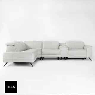 【HOLA】KUKA 現代風可調式高背左L全牛皮沙發/電動式劇院組皮沙發-灰白色