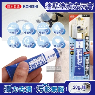 【日本Konishi】室內天花板桌面牆壁修繕油性筆蠟筆鉛筆手腳印強力去污膏20g條(免水洗2分鐘瞬效清潔凝膠劑)