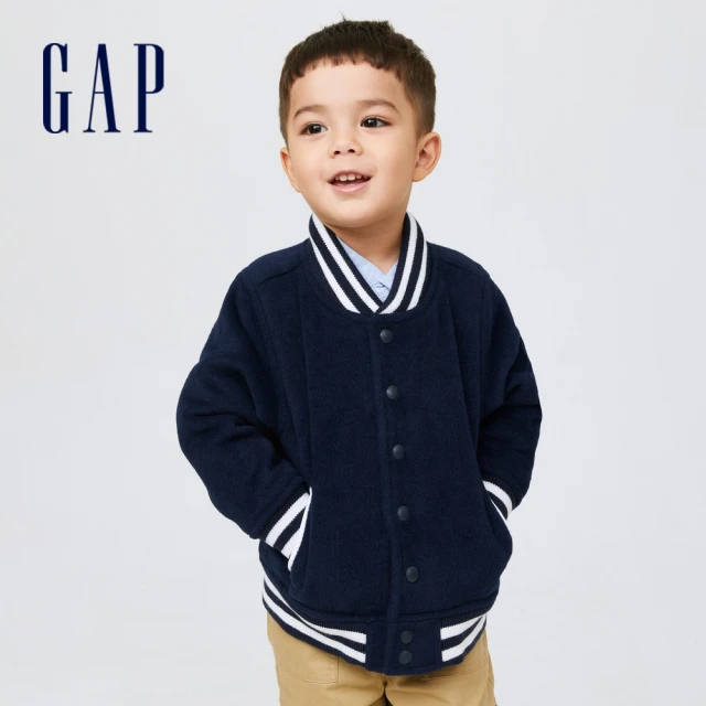 GAP【GAP】男幼童 羊毛混紡棒球領外套(434980-藏藍色)