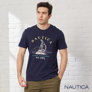 【NAUTICA】男裝 帆船造型LOGO圖騰短袖T恤(海軍藍)