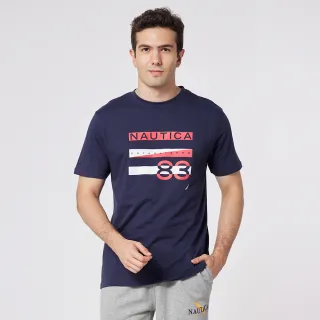 【NAUTICA】男裝 撞色旗語圖騰造型短袖T恤(海軍藍)