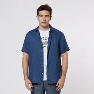 【NAUTICA】男裝水洗加工素色短袖襯衫(藍色)