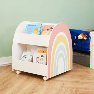 【Teamson】彩虹兒童移動式收納展示木製書架(附滾輪)