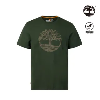 【Timberland】男款深綠色有機棉迷彩樹型Logo短袖T恤(A6DVKU31)