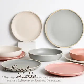 【Homely Zakka】莫蘭迪啞光磨砂陶瓷餐盤碗餐具3件組_3色任選(湯盤 餐具 餐盤 盤子 器皿)