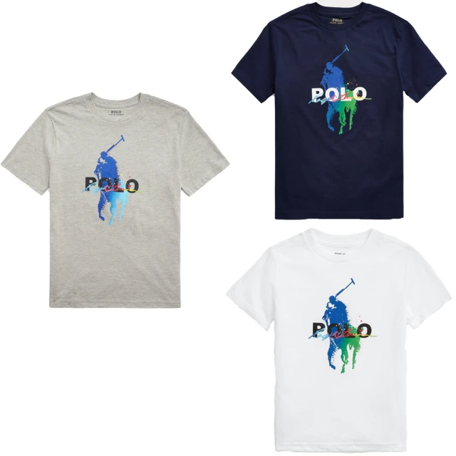 【RALPH LAUREN】Polo Ralph Lauren 大馬圓領 青年款 炫彩LOGO 白 灰 藍色 上衣 短袖 短(青年款)