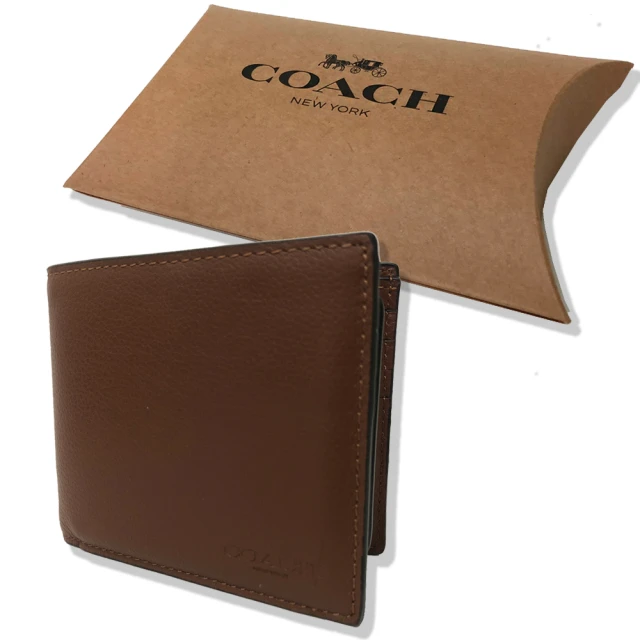 COACH【COACH】男款8卡附活動證件夾短夾禮盒(棕色)