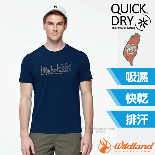 【Wildland 荒野】男 彈性輕量印花排汗圓領衫.短袖T恤(0A91636-123 經典藍)