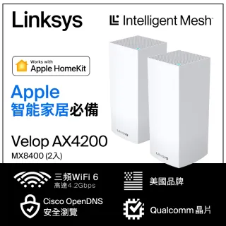 2入【Linksys】Velop AX4200 三頻 Mesh WIFI6 路由器/分享器(MX8400-AH)