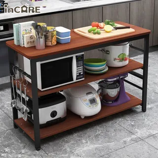 【Incare】多功能廚房可調三層鋼木置物架 電器架 廚房架(100x40x80 cm)