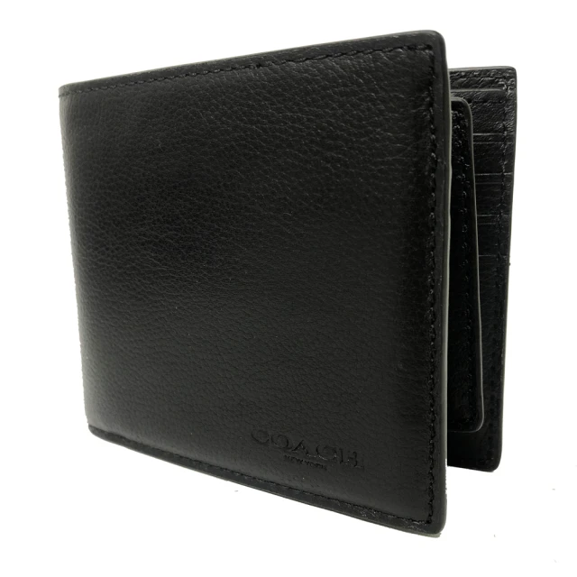 【COACH】男款素面8卡附活動證件夾短夾(黑)