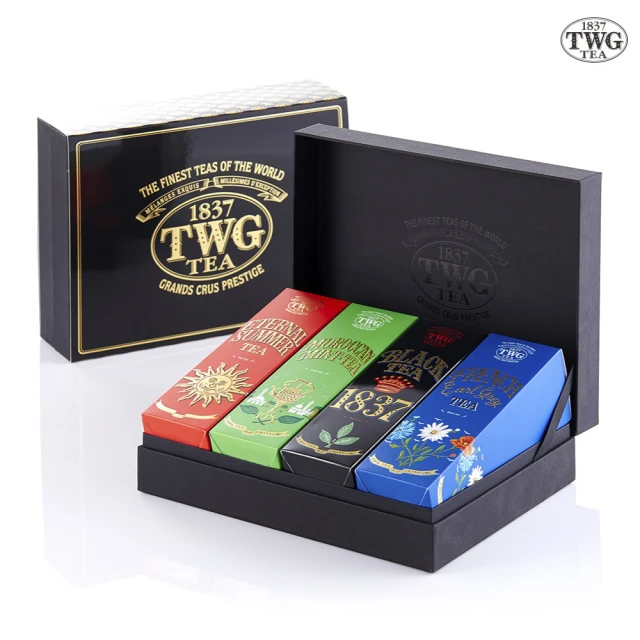 【TWG Tea】時尚茶罐四入禮盒組 盛夏緋紅120g+摩洛哥薄荷綠茶100g+1837黑茶100g+法式伯爵茶100g