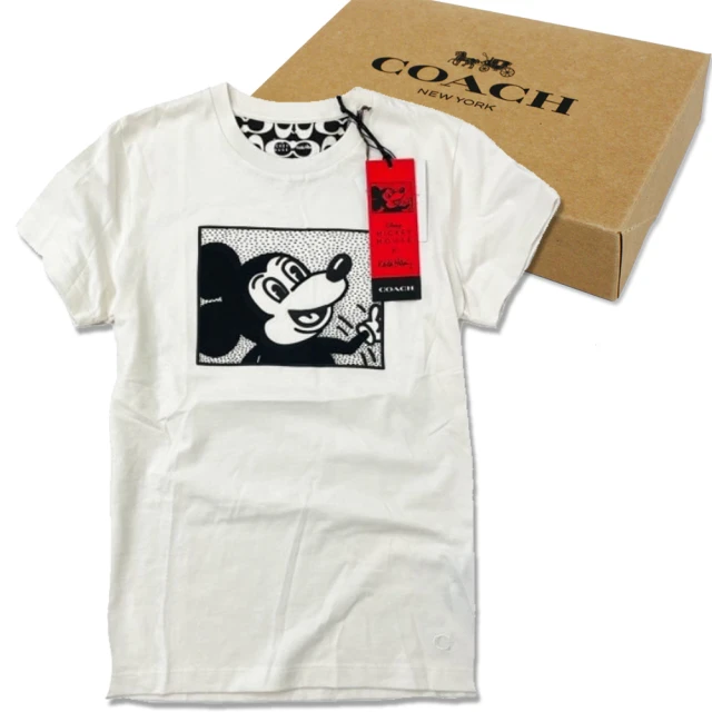 COACH【COACH】COACH X DISNEY限量聯名款100%棉短袖T恤XS號禮盒(XS號-米白)