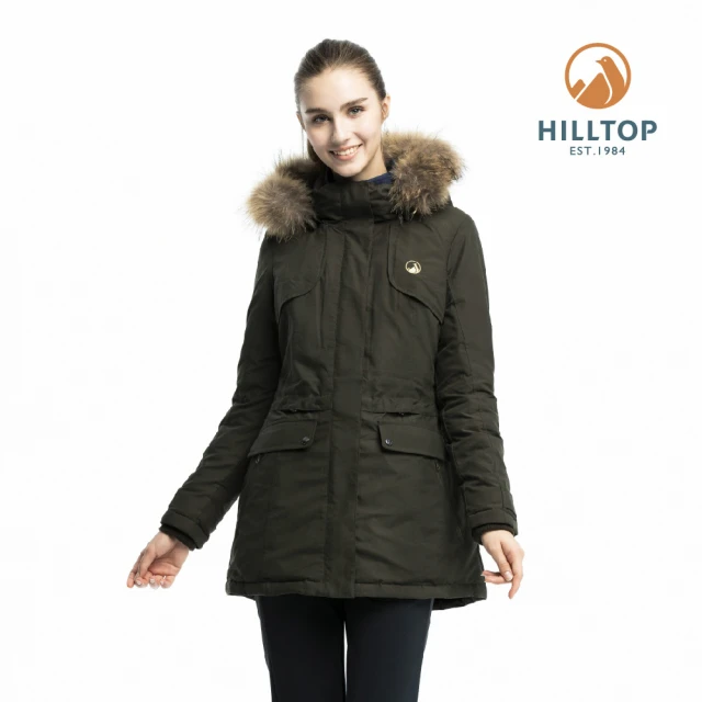 【Hilltop 山頂鳥】女款超潑水保暖蓄熱羽絨短大衣F22F04墨綠