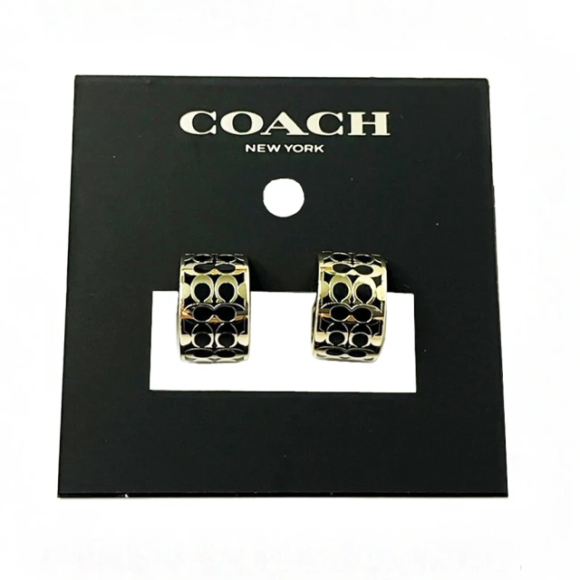 【COACH】C LOGO 穿針式琺瑯耳環(小C黑/金)