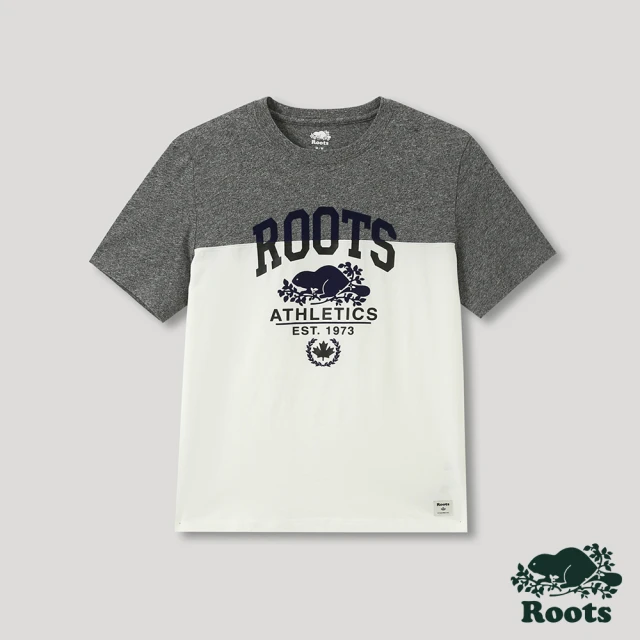 Roots【Roots】Roots男裝-運動派對系列 撞色海狸LOGO短袖T恤(白色)