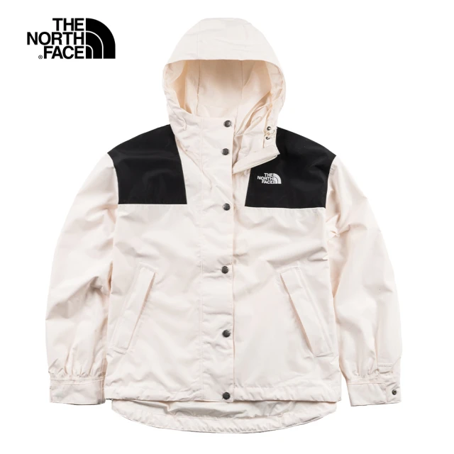 【The North Face】北面女款白色防水透氣連帽衝鋒衣｜7QSIN3N