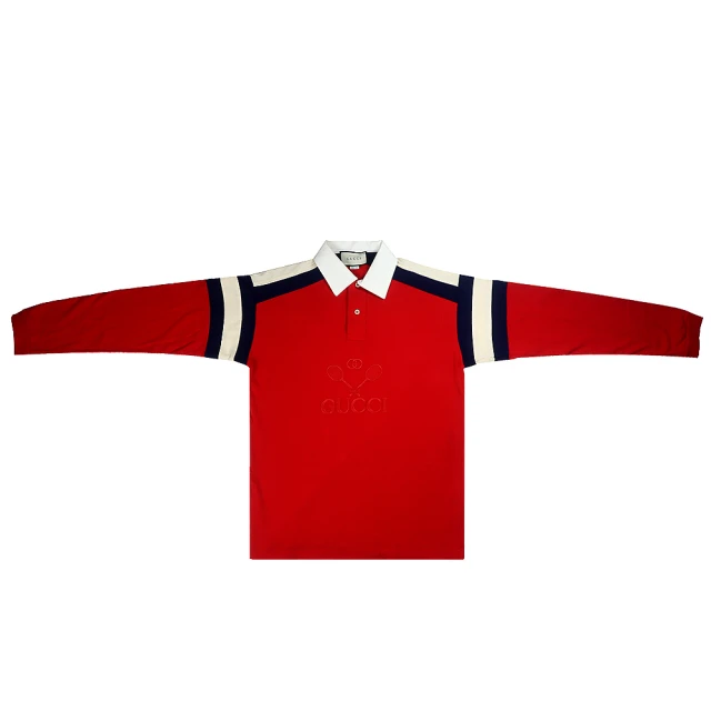 GUCCI 古馳【GUCCI 古馳】棉質寬版品牌標誌POLO長衫(紅色/M)