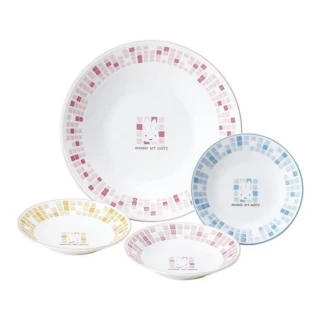 米菲兔 陶瓷圓盤4入組 – 粉藍方格款(平輸品)