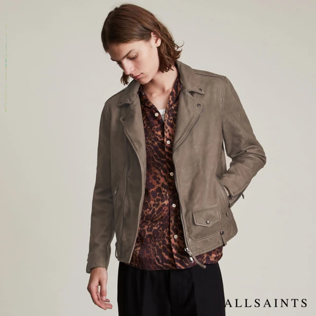 ALLSAINTS【ALLSAINTS】MILO 經典票口袋羔羊皮騎士皮衣外套夾克-鐵灰(修身版型)