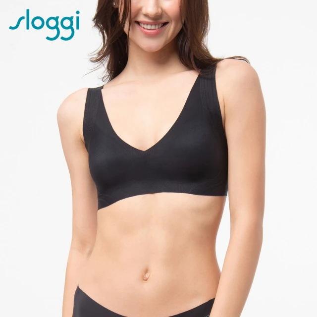 【sloggi】NEW ZERO FEEL SOFT BRA 全新零感系列後扣式V領內衣(純粹黑)