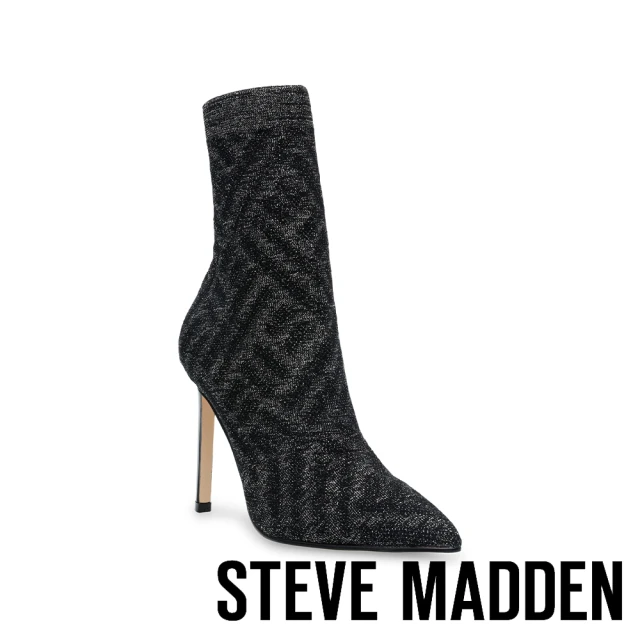 【STEVE MADDEN】DEBONAIR 彈力織布尖頭細跟襪套靴(深藍色)