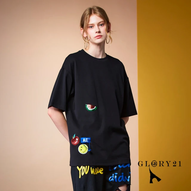 【GLORY21】網路獨賣款-太空棉造型上衣(黑色)