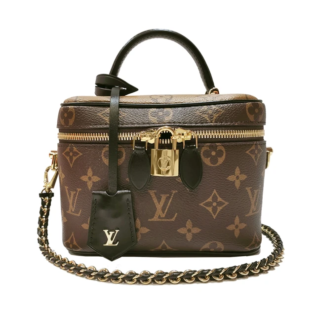 【Louis Vuitton 路易威登】M45165 經典VANITY PM雙色字紋金鍊手提化妝箱/斜背包(棕色)