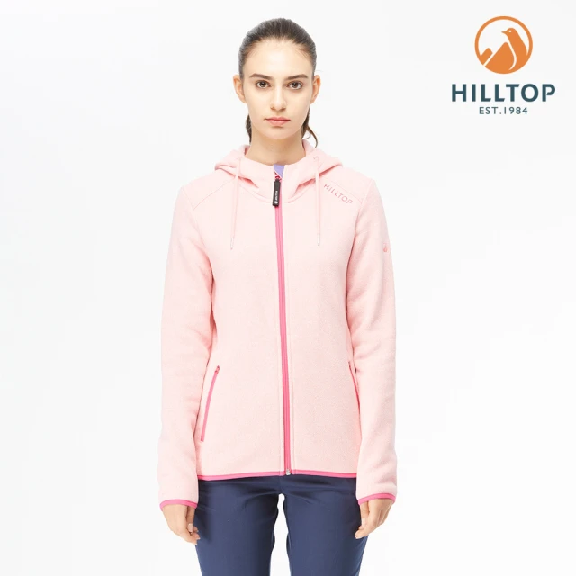 【Hilltop 山頂鳥】女款POLYGIENE抗菌保暖連帽刷毛外套H22FW4粉麻花