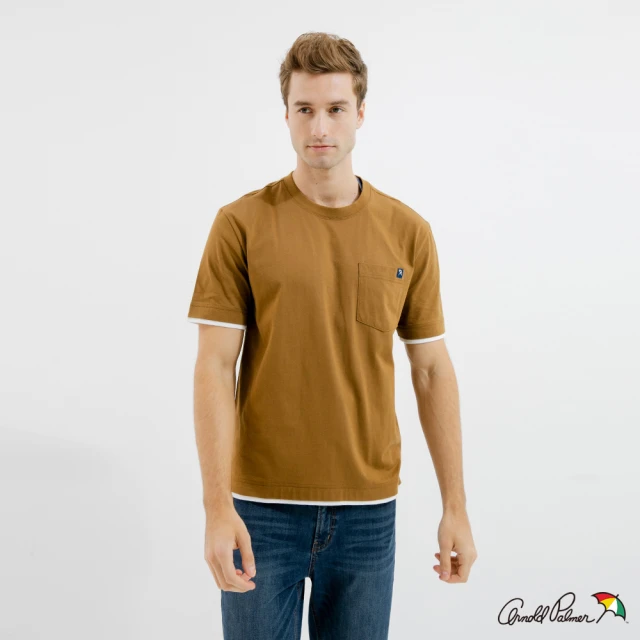 【Arnold Palmer 雨傘】男裝-厚磅棉質假兩件式寬鬆版T-Shirt(咖啡色)