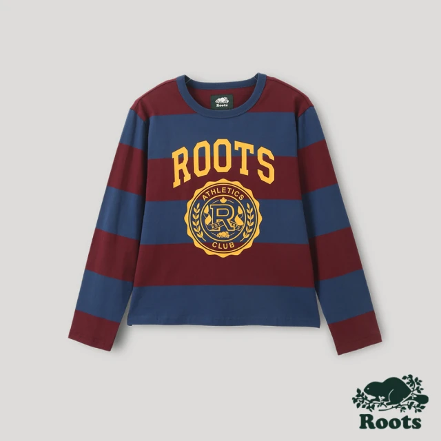 Roots【Roots】Roots 女裝- 運動派對系列 徽章條紋長袖 T 恤(藍色)