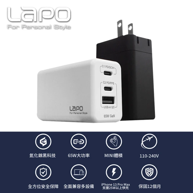 【LaPO】WT-65GA 氮化鎵65W 電源供應器 豆腐頭 充電插頭