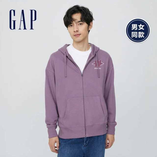 GAP【GAP】男女同款 碳素軟磨 法式圈織系列 Logo運動休閒外套(447759-紫色)