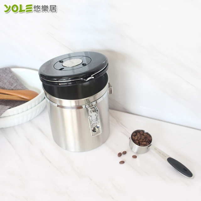 【YOLE 悠樂居】304不鏽鋼咖啡豆保鮮附匙密封罐1500ml(2入)