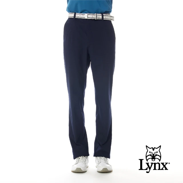 Lynx Golf【Lynx Golf】男款四面彈性舒適精選材質素面基本款平口休閒長褲(深藍色)