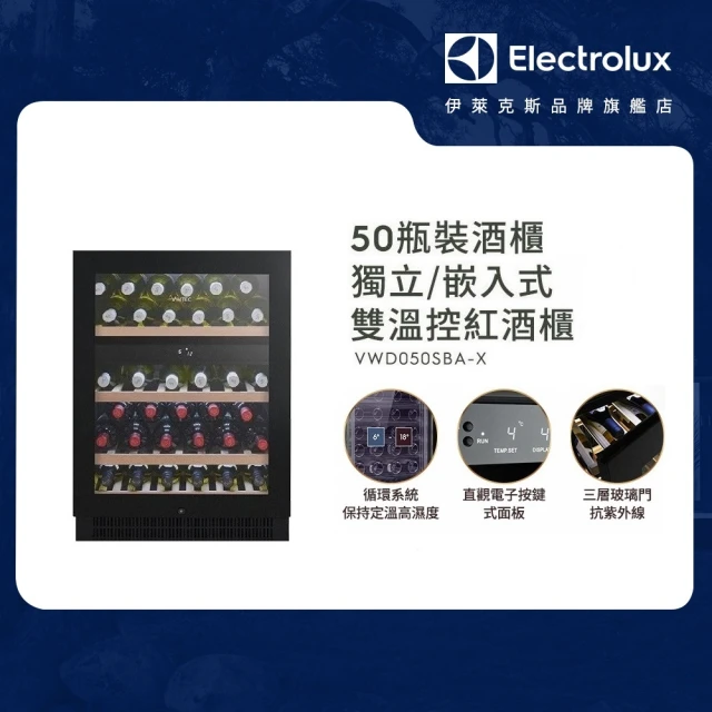 【Electrolux 伊萊克斯】Vintec獨立式/嵌入式酒櫃-50瓶(VWD050SBA-X)