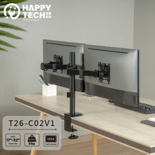 【Happytech】T26-C02桌上型13-27吋 雙螢幕 雙節旋臂 液晶 電腦螢幕架 螢幕支架 夾鎖桌2用(桌上型支架)