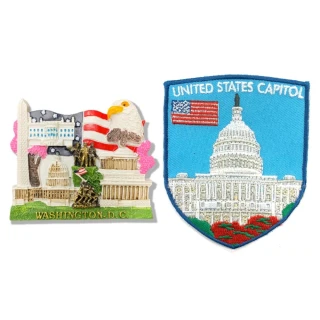 美國華盛頓DC辦公磁鐵+美國 國會大廈Patch刺繡士氣章2件組伴手禮物 出國紀念磁鐵(C132+246)
