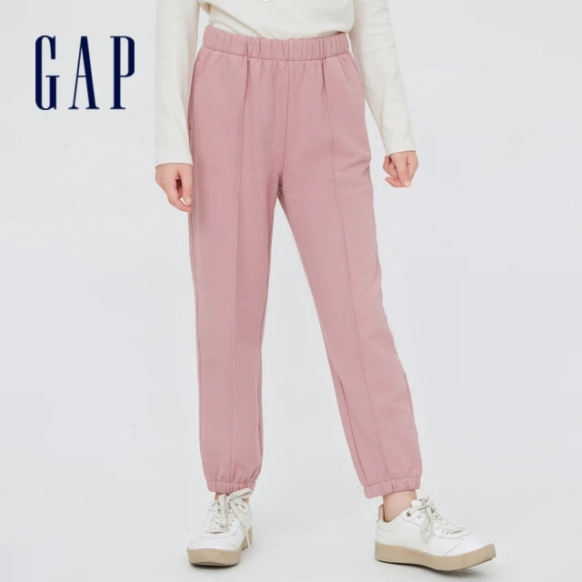 【GAP】女童 碳素軟磨 法式圈織系列 Logo寬鬆休閒長褲(451265-粉色)