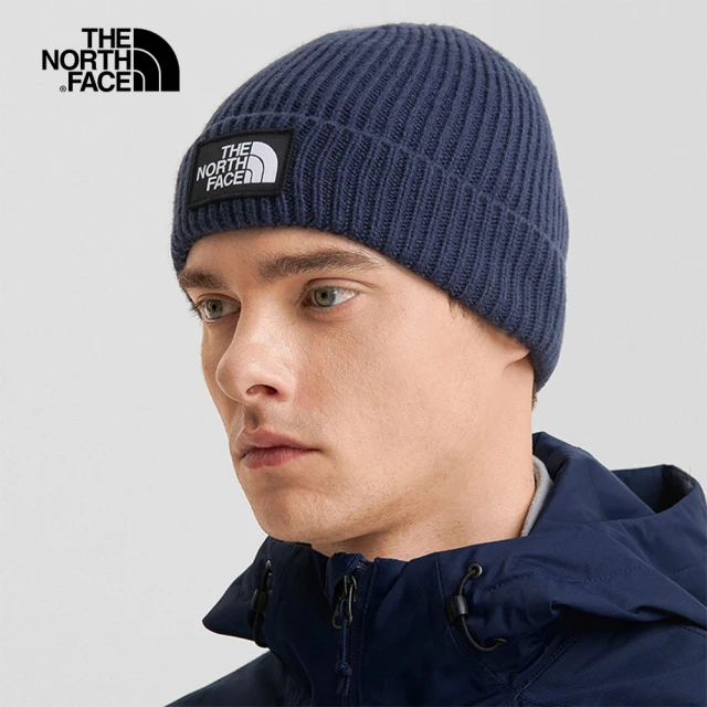 The North Face【The North Face】北面男女款深藍色LOGO布標保暖針織毛帽｜3FJX8K2