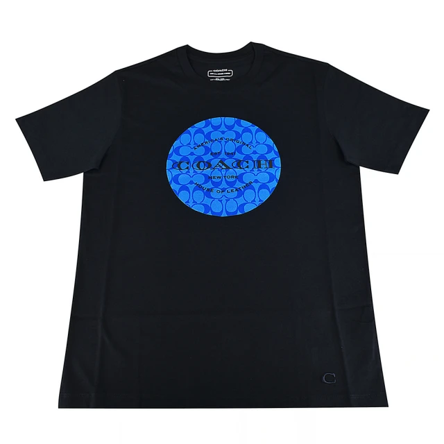 COACH 簡約品牌LOGO燙印棉質個性長袖T恤(午夜藍)折