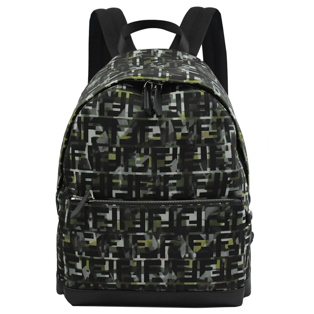 經典品牌F LOGO印花尼龍手提旅用包後背包(黑綠)