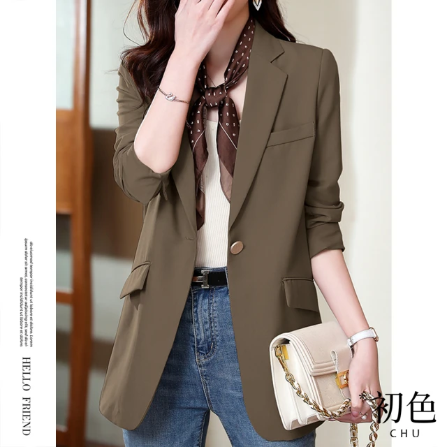 【初色】韓版小西裝長袖顯瘦外套-共3色-64004(M-2XL可選)