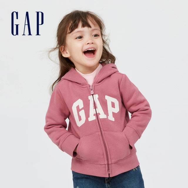 GAP【GAP】女幼童 碳素軟磨系列 Logo刷毛休閒上衣(457438-玫瑰粉)