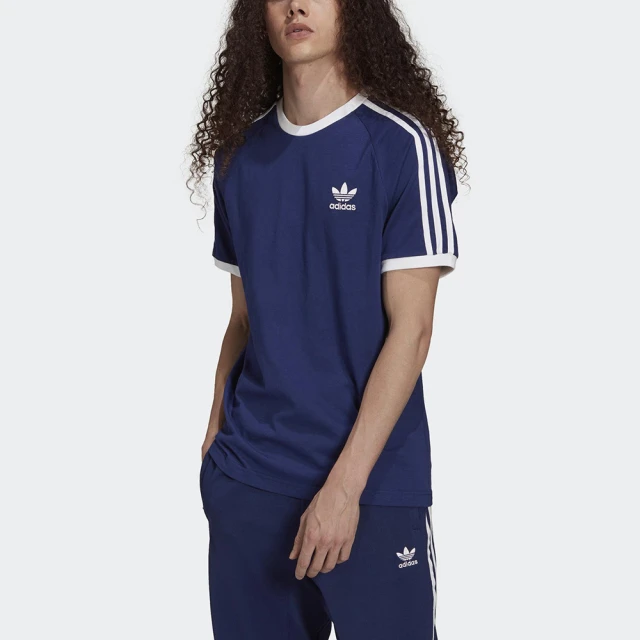 adidas 愛迪達【adidas 愛迪達】3-Stripes Tee 男 短袖 上衣 T恤 經典 休閒 國際版 修身 撞色 藍白(H37760)