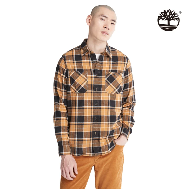 【Timberland】男款小麥色格紋有機棉 Nashua River 法蘭絨襯衫(A69PSP50)