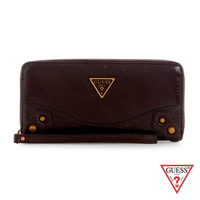 【GUESS】女包-率性聚焦鉚釘長夾-棕(XB865046CHO)
